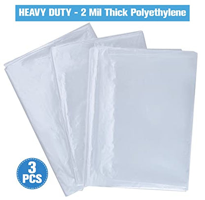 PILOT FISH 2 Mil Plastic Drop Cloth for Painting, Plastic Sheeting 3 Pack 9x12 Feet Waterproof Drop Cloth Heavy Duty Thick Traps Clear Cloth for Furniture Cover, Dustproof Tear Resistance Couch Cover