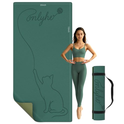 Extra Large Yoga Mat 10mm Thick, Wide & Long Non Slip Floor Mat, Tear Resistant Exercise Mat for Indoor Home Workouts, Pilates & Gym, Suitable for Men and Women(72"x35") - color: Deep green + Turquoise green