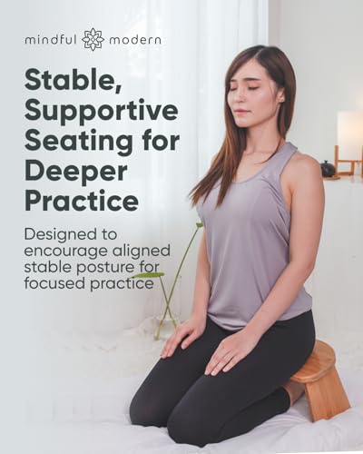 Mindful Modern Folding Meditation Bench - Bamboo Kneeling Stool with Locking Magnetic Hinges - Portable Cross Legged Folding Seiza Chair w/Travel Bag