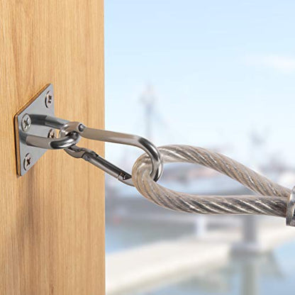 Premium M8 Heavy-Duty Stainless Steel Pad Eye Snap Hook, Ceiling Hook, 4PCS | 2PCS Eye Hooks + 2PCS Snap Hooks, Hanging Kit with Screws for Hammock Chair Swing, Yoga, Gym, Sun Shade Sail, Plant Hangers