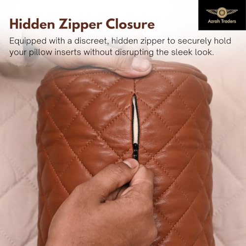 Neck Roll Pillow Cushion Cover, 16x6 Inch Full Moon Round Bolster Pillow Case, Cylinder Soft Lambskin Leather Pillowcase for Head, Spine & Neck Support During Sleep - Quilted Brown Pack of 2 - color: Quilted Brown Pack of 2