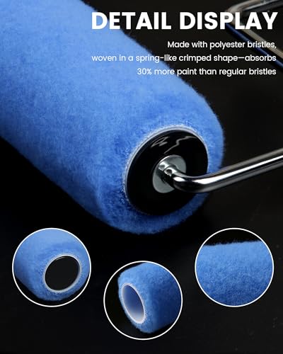 VOOMEY 9 Inch Woven Polyester Textured Paint Roller Covers-15 Pack | 3/8 Nap Roller 9 Inch Ultra-high Coverage Roller Covers for Smooth and Textured Rough Surfaces - color: 15pcs blue