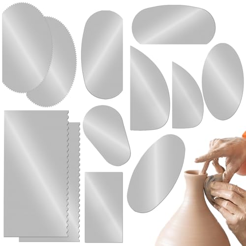 12 PCS Metal Ribs for Pottery, Stainless Steel Clay Scraper Tool Set | 10 Shapes, Serrated and Smooth Ribs, Ceramics Sculpting Tools Kits, For Texturing Artists Sculpture Modeling Potter