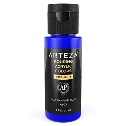 ARTEZA Acrylic Pouring Paint, 2oz (60 ml), Ultramarine Blue High Flow, No Mixing Needed, For Pouring on Canvas, Glass, Paper, Wood, Tile, Stones - color: Ultramarine Blue, size: 2 Fl Oz (Pack of 1)