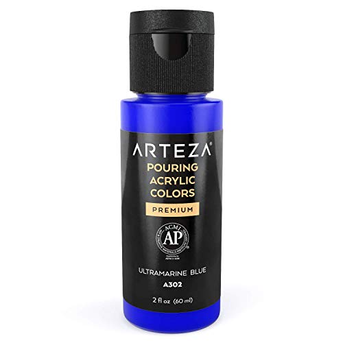 ARTEZA Acrylic Pouring Paint, 2oz (60 ml), Ultramarine Blue High Flow, No Mixing Needed, For Pouring on Canvas, Glass, Paper, Wood, Tile, Stones - color: Ultramarine Blue, size: 2 Fl Oz (Pack of 1)