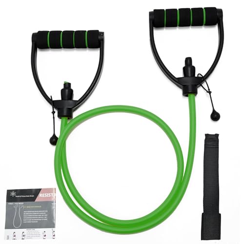 ZHIAMZ Exercise Bands with Handles, Resistance Tube & Door Anchor | Physical Therapy & Rehab, Natural Rubber Tube, Adjustable, D-Handles, Strength, Pilates, Workout - color: Green (Medium)