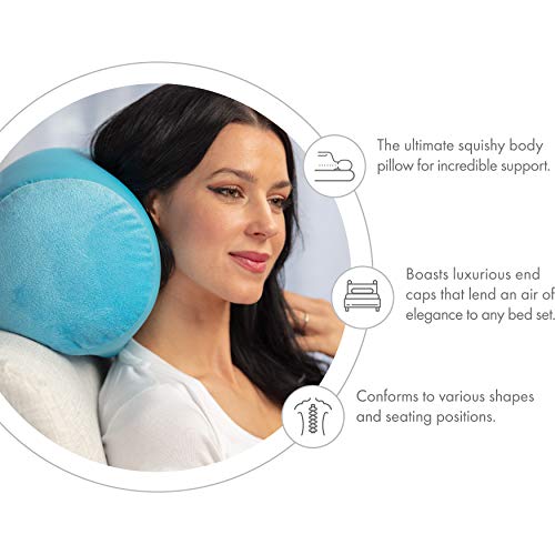 Microbead Bolster Neck Roll Pillow, 14x8 in Cylinder Tube, Sweet Baby Blue | Silky feel fabric helps prevent wrinkles & hair breakage; feather-light beads gently cushion head & shoulders as you rest - color: Sweet Baby Blue