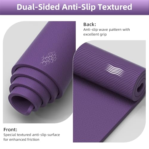 HAHE Extra Wide Yoga Mat, 75"x 32" POE Deer Print Exercise & Fitness Mat | 8mm Thick Large Yoga Mats for Men & Women, Pilates Mat for Home Workout, Non Slip Exercise Mats with Carry Strap - color: grape purple
