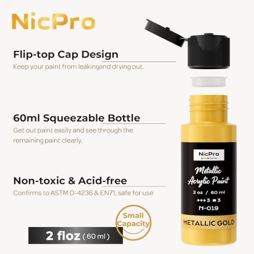 Nicpro 24 Colors Metallic Acrylic Paint Set, Pearlescent Acrylic Paint | 2oz/60ml Each, Non Toxic Non Fading Craft Paint for Wood, Clay, Metal, Canvas, Furniture, Handcraft, Model, Art Supplies - color: 20 Metallic Colors-2oz