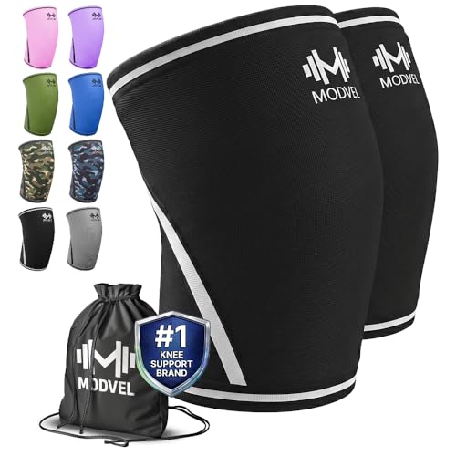 Modvel Strength 7mm Knee Sleeves (Pair) for Weightlifting & Powerlifting (USPA, IPL Approved) | High-Performance Knee Compression Support For Squats, Weight Lifting - Men and Women - color: A BLACK/WHITE, size: Medium