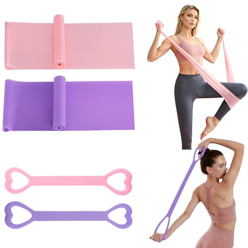Figure 8 Resistance Bands with Handles, 4 Pack Workout Resistance Bands Set, 2 Flat Exercise Bands + 2 Arm Bands, Elastic Bands for Physical Therapy, Yoga, Pilates, Stretching for Women Men