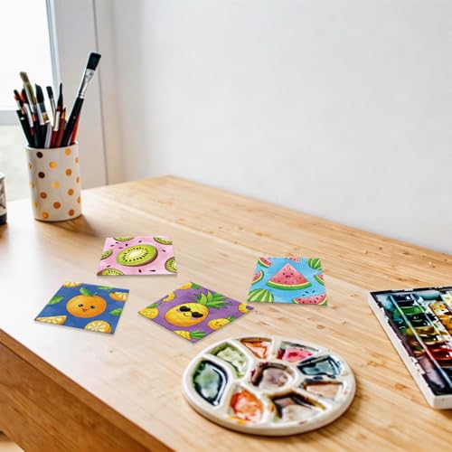 Anseal 12 Packs Pre Drawn Canvas to Paint, 4" X 4" Fruits Pre-Printed Paint Party, Pre Stretched Canvas Outline Painting Boards for Paint Lovers, Party Favor (Fruit) - style: fruit