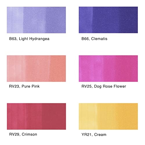 Copic Sketch Alcohol Markers, 6 Color Dual Tip Art Marker Set – Blendable Brush Tips for Drawing, Sketching, and Illustration – Professional Set for Adults/Teen Artists & Creators - Floral Favorites 2 - color: Floral Favorites 2
