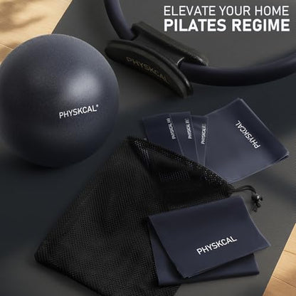 PhysKcal Pilates Kit, 15-Inch Pilates Ring with 1x Pilates Ball & 5X Bands | Aesthetic Home Pilates Equipment Set, Essential Kit for Beginners in Minimalist Style. Comes in Premium Packaging - color: Navy