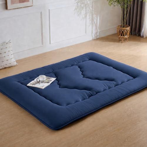 Japanese Floor Mattress,3.5" Thicken Futon Mattress Tatami Mat - color: Navy Blue, size: Twin (80”L × 39“W)