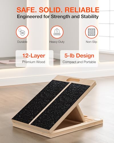 Frylr Portable Wooden Slant Board for Calf Stretching and Exercise, Adjustable Incline Wedge for Squats and Balance