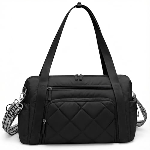 SYTRAH Gym Bag for Women, Duffle Sport Purse for Travel & Dance Black | Lightweight Nylon: Wet Pocket, 11-Pocket Organizer with Adjustable Strap, Gym/Dance/Swim - color: Black(No shoe compartment)