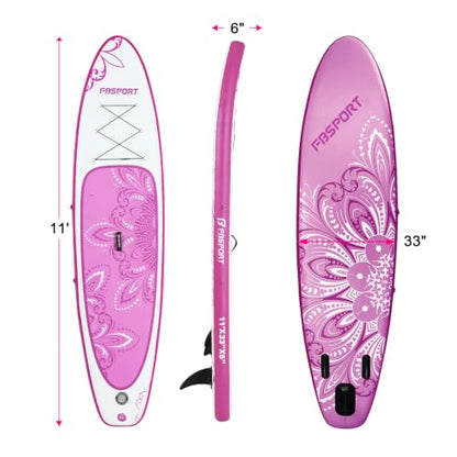 FBSPORT 11' Premium Stand Up Paddle Board, Yoga Board with SUP Accessories & Carry Bag | Wide Stance, Surf Control, Non-Slip Deck, Leash, Paddle and Pump for Youth & Adult - color: PurpleWhite