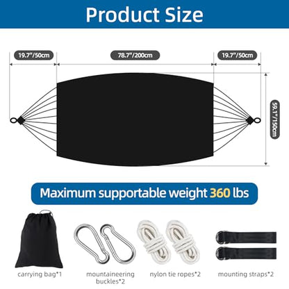 Brazilian Style Double Hammock with Fringe, 2 Person Patio Hammock for Backyard & Indoor Relaxation, Soft Breathable Fabric, Easy Setup with Straps & Carry Bag, 360 lbs Capacity - color: Black