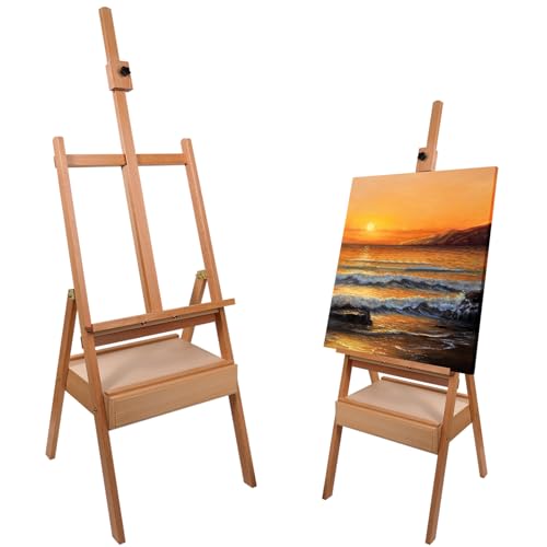 Beech Wood H-Frame Easel, 59"–75" Adjustable Height Studio Easel with Drawer & Shelf, 41" Canvas Holder 20KG Load, Heavy Duty Art Easel for Adults Artists Students Painting Display - color: EASEL-A
