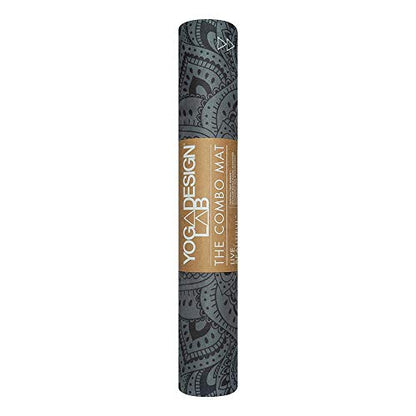 YOGA DESIGN LAB | The Combo Yoga Mat | 2-in-1 Mat+Towel | Eco Luxury | Ideal for Hot Yoga, Power, Bikram, Ashtanga, Sweat | Studio Quality | Includes Carrying Strap! - color: Mandala Black, size: 3.5mm