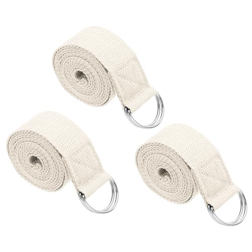 PATIKIL Yoga Strap for Stretching Cotton Yoga Belt with Adjustable Metal D-Ring Buckle Stretch Band for Fitness Pilates - color: White