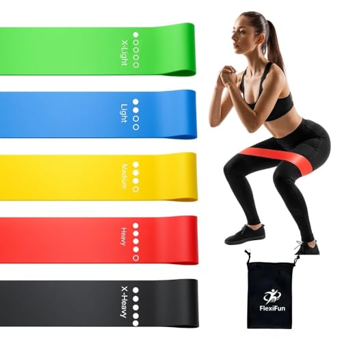Set of 5 Mini Loop Resistance Bands – 5 Levels (X-Light to X-Heavy), 50mm Wide – Legs, Glutes & Full-Body Home Workout – Carry Bag Included