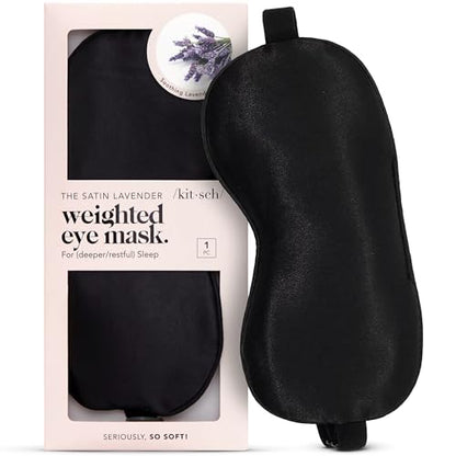 Kitsch Weighted Satin Sleep Mask | Eye Masks for Sleep - (4.1oz/116g) | Softer Than Silk Sleep Mask, Blindfold Sleep Masks for Women & Men, No Eye Pressure, Lightweight Eye Mask, Travel Essentials - color: Weighted Black