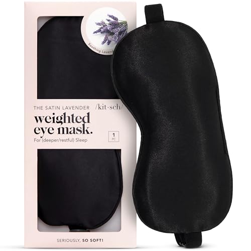 Kitsch Weighted Satin Sleep Mask | Eye Masks for Sleep - (4.1oz/116g) | Softer Than Silk Sleep Mask, Blindfold Sleep Masks for Women & Men, No Eye Pressure, Lightweight Eye Mask, Travel Essentials - color: Weighted Black