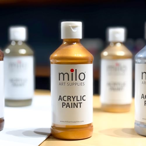 milo Metallic Acrylic Paint Set, 6 Metallic Colors, 4 oz Bottles | Safe and AP Non-Toxic, Made in the USA, Arts & Crafts Paints for Artists, Student & Hobby Painters, Paint Pack, Multi-Media - style: Metallic Set 6 x 4 oz