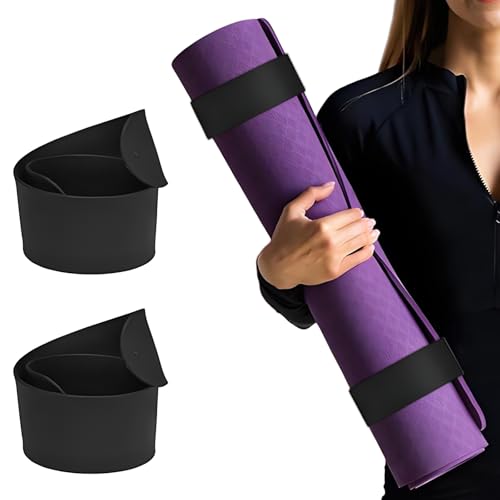 2 Pcs Yoga Mat Strap, Yoga Mat Scrunchie Slap Band for Carrying & Storage - Secure for Travel, Fits Most Standard Mats - color: Black