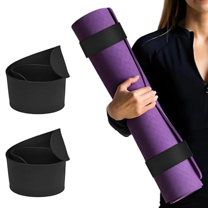 2 Pcs Yoga Mat Strap, Yoga Mat Scrunchie Slap Band for Carrying & Storage - Secure for Travel, Fits Most Standard Mats - color: Black