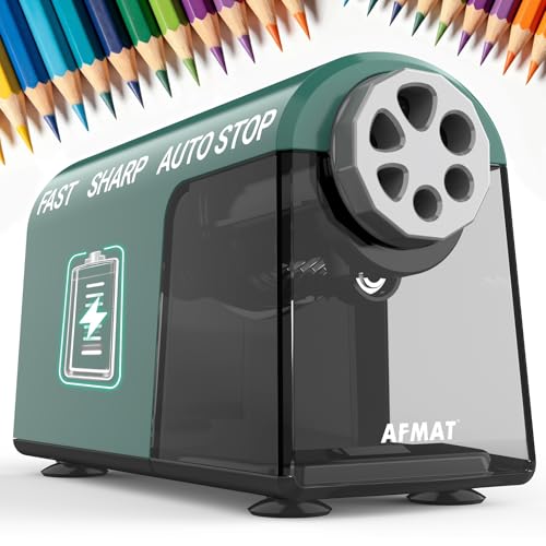 AFMAT Electric Pencil Sharpener for Classroom, 6 Holes, Cordless & Rechargeable, Fast Sharpen, Auto Stop, 10K+ Uses, Heavy Duty Pencil Sharpener for 6-11mm No.2/Large/Colored Pencils PSD2(Green) - color: Green