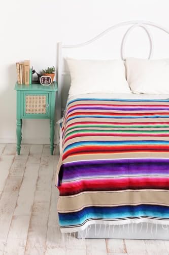Del Mex Mexican Serape Blanket (X-Large, Tan) - color: Tan, size: X-Large