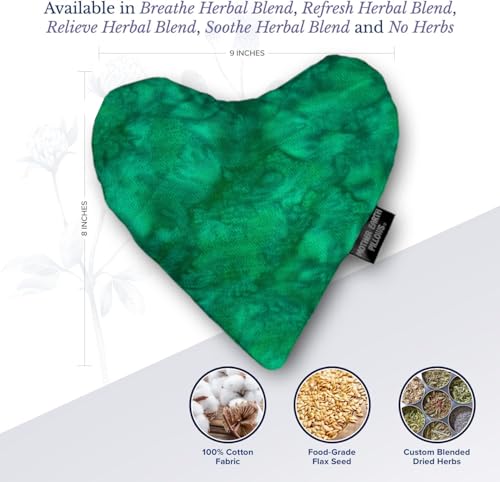 Mother Earth Pillows Small Heart-Shaped Flax Pillow for Natural Pain Relief, Warm or Cold Therapy, Herbal Aromatherapy Pillow (Green Print - Breathe Herbal Blend) - color: Green Print - Breathe Herbal Blend