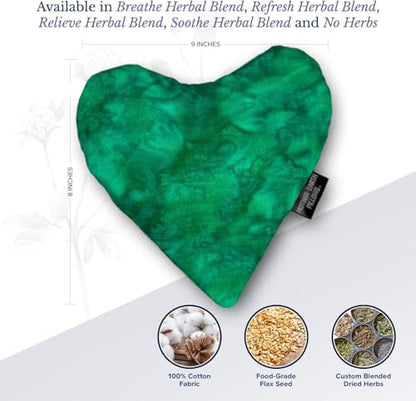 Mother Earth Pillows Small Heart-Shaped Flax Pillow for Natural Pain Relief, Warm or Cold Therapy, Herbal Aromatherapy Pillow (Green Print - Refresh Herbal Blend) - color: Green Print - Refresh Herbal Blend
