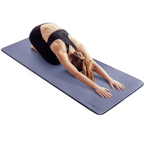 MICRODRY Deluxe Fitness Exercise Yoga Mat for Home & Gym, Extra Thick for High Impact Training, Multi Layered Skid Resistant Surface, Odor Neutralizing with Carrying Strap - color: Blue, size: 26"W x 72"L