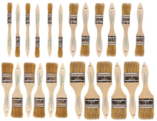 Pro Grade Chip Brushes, Disposable Paint Brushes, Assorted Sizes, 24 Piece | Natural bristle, wood handle | 4 widths, 6 of each | For stain, varnish & glue | Cabinets, furniture, crafts - size: 24Pc. Var.