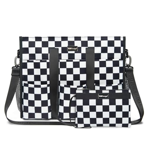TOPDesign Utility Water Resistant Tote Bag with 22 Pockets, Top Zipper Closure & Thick Bottom Support, for Working Women - color: Checkerboard, size: Large