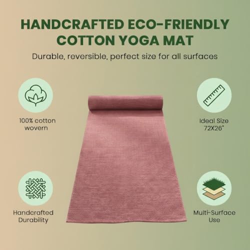 LFH Home Handmade Cotton Yoga Mat Cotton Rug picnic mat For Exercise, Workout, Fitness - Perfect Heavy Quality Eco Friendly Natural Cotton Woven Reversible Yoga Mats for Men & Women - 72x26 Inch. - color: Pink