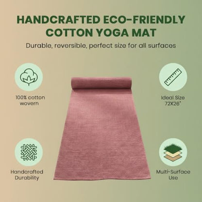 LFH Home Handmade Cotton Yoga Mat Cotton Rug picnic mat For Exercise, Workout, Fitness - Perfect Heavy Quality Eco Friendly Natural Cotton Woven Reversible Yoga Mats for Men & Women - 72x26 Inch. - color: Pink