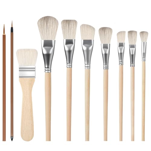 10 PCS Pottery Paint Brushes, Pottery Glazing Brushes Multiple Sizes Wool Blending Brush Soft Bristle Underglaze Brush for Potterys Canvas Watercolor Oil Painting Clay Creating