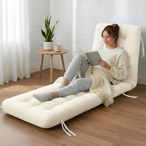 Vercraft Long Floor Cushion Large Floor Cushion with Brushed Cotton 74.8 x 27.5 x 3.15 in Jumbo Lounger Pillow for Outdoor Indoor Bay Window Meditation Yoga Reading Sleeping(1 Pc,Cream White) - color: Cream White