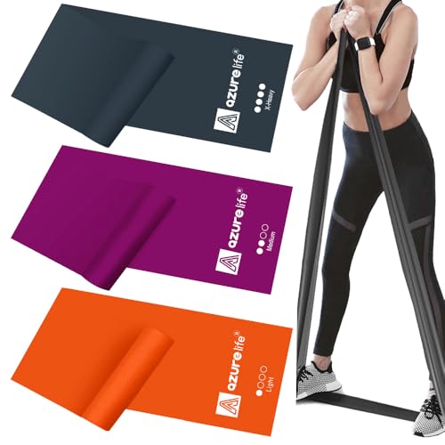 A AZURELIFE Resistance Bands,Professional Long Non-Latex Elastic Stretch Bands,Exercise Bands for Physical Therapy, Yoga, Pilates, Rehab, at-Home or The Gym Workouts, Strength Training - color: Orange, Pink, Gray, size: 5.9FT