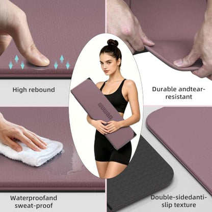 TPE Yoga Mat Foldable 8mm Thick Light Non-Slip for Home/Gym/Travel - color: Deep pink&black