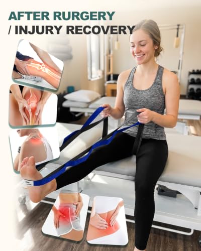 Trideer Stretching Strap with Loops & Leg Lifter, Non-Elastic PT Strap | Leg Lifter Mobility Aid, Non-Elastic PT Stretching Strap, Multi-Loop Grip Control, Home Recovery Support - color: Black & Blue