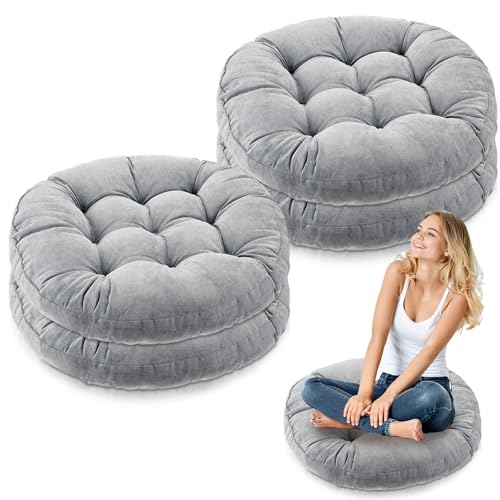 Jerify Light Grey 4 Pcs Large Floor Pillow Cushion,Round 22 x 22 | Round Square Flexible Seating Floor Meditation Pillow for Classroom Adult Picnic Party Learning Daycare School Reading Corner - color: Light Gray, size: Round 22 x 22