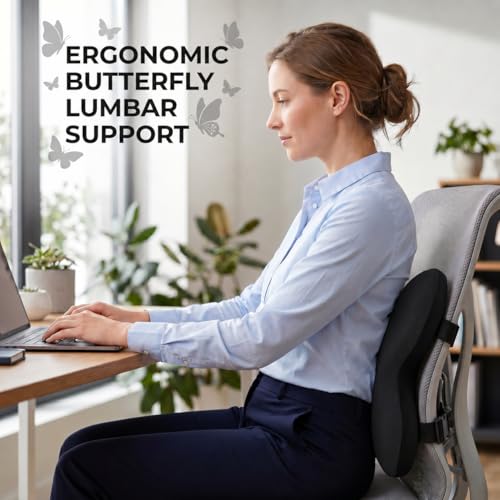 Butterfly Lumbar Support Pillow for Car and Chair, Black - color: Black-1