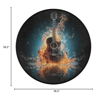 Electric Guitar Music Round Area Rug 3Ft Fire Guitar Circle Floor Mat - color: Guitar, size: 3 ft