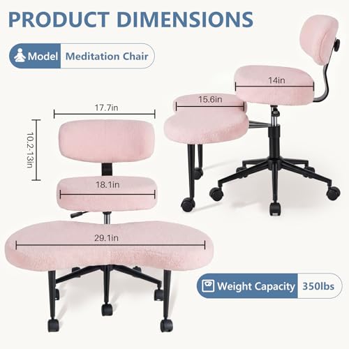 DUMOS ADHD Meditation Chair, Cross Legged Home Office Desk Chair - color: Teddy Fabric Pink